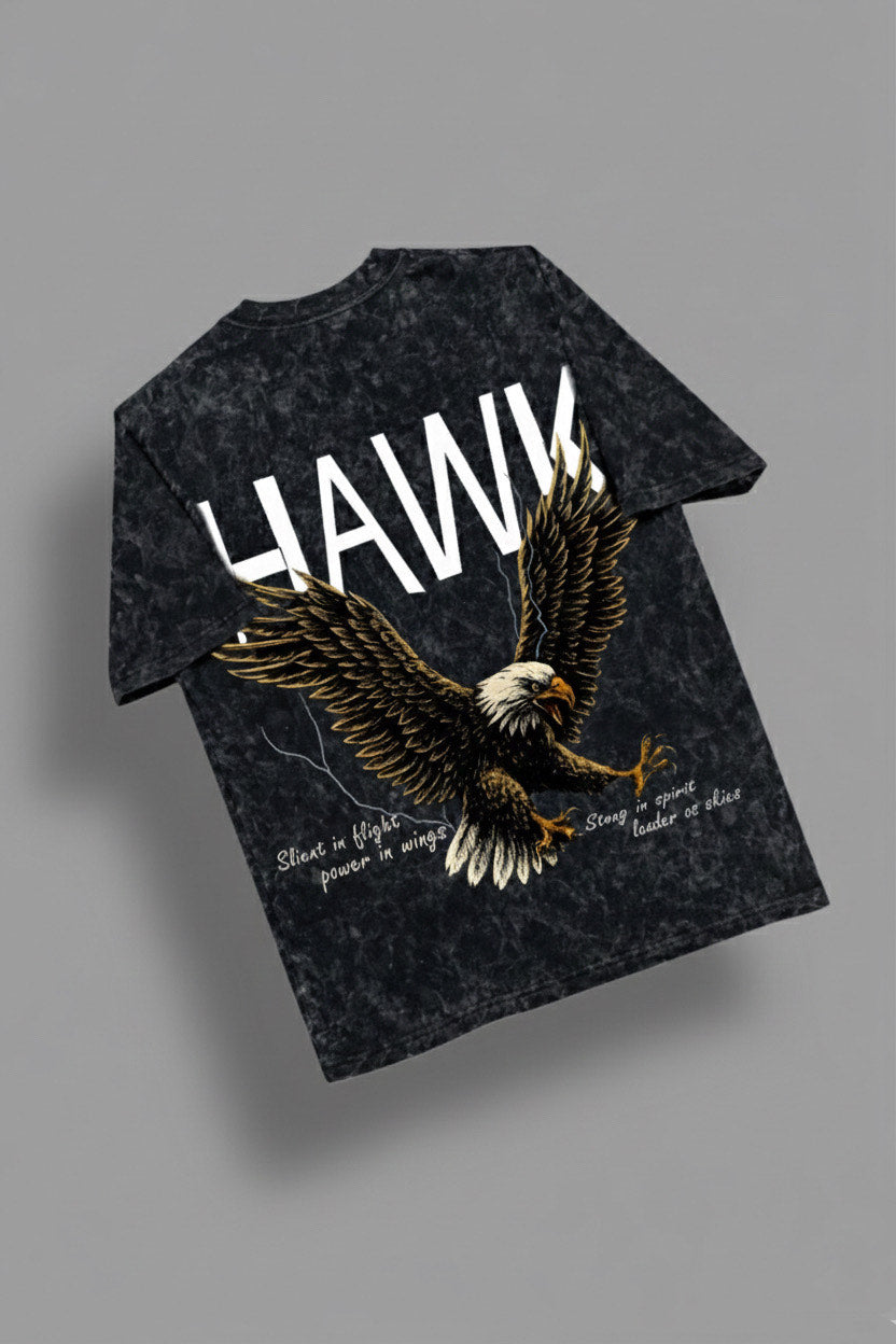 Dream Fist HAWK Vintage Wash Oversized T-Shirt – Black (240 GSM)